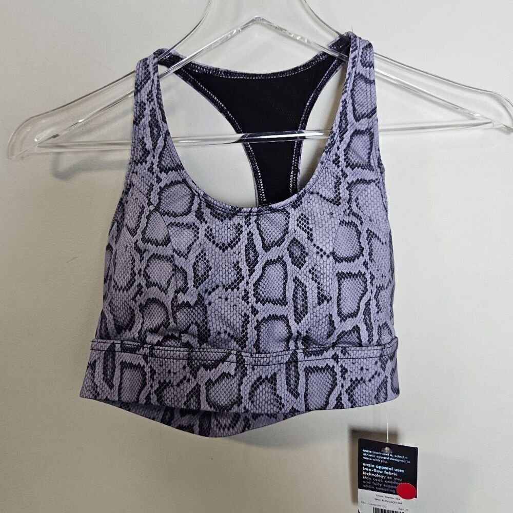 Onzie Warrior Sports Bra NWT Women's Lavendar Cobra Animal Print Gray/Black Size